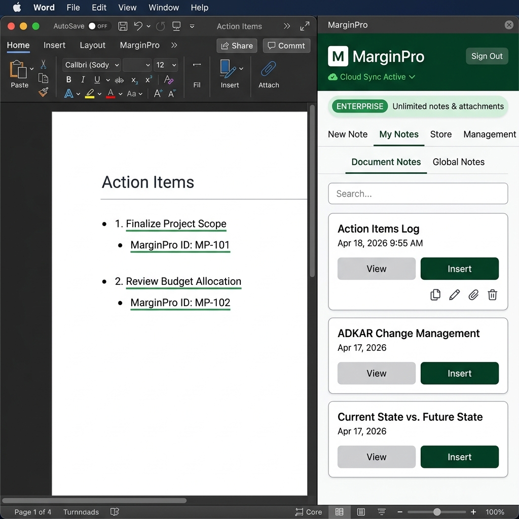 Note Links in Word Document